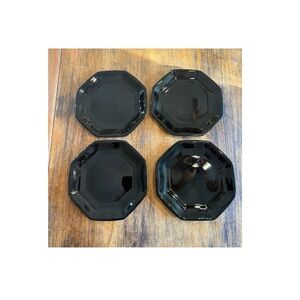4 Vintage Black Glass Salad Plates by Arcoroc Octime  7.5" – Made in France